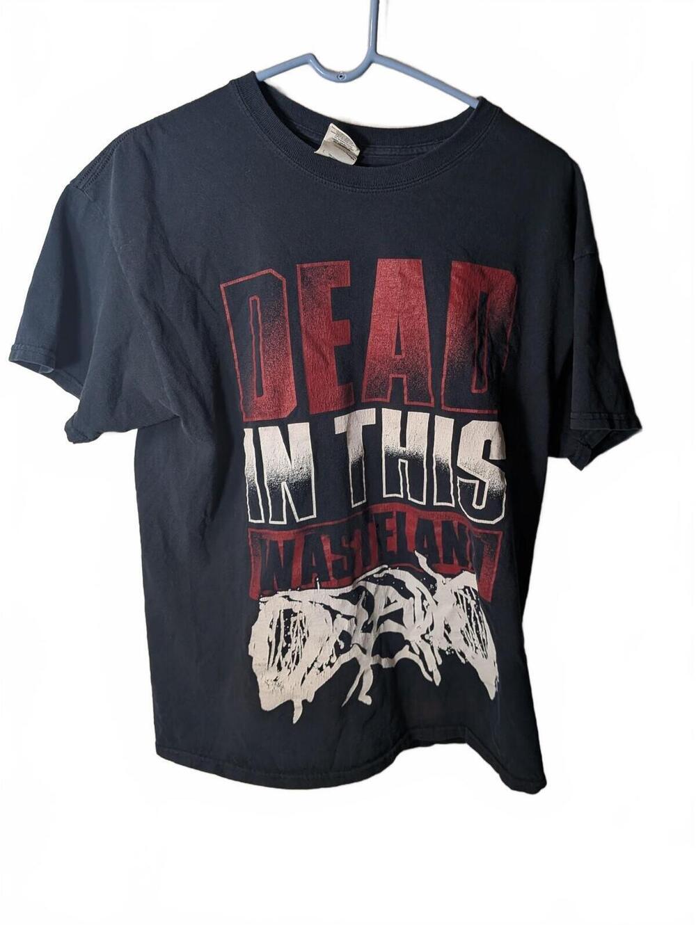Dead In This Wasteland Skull Graphic T-Shirt Large Black Metal Horror Tee